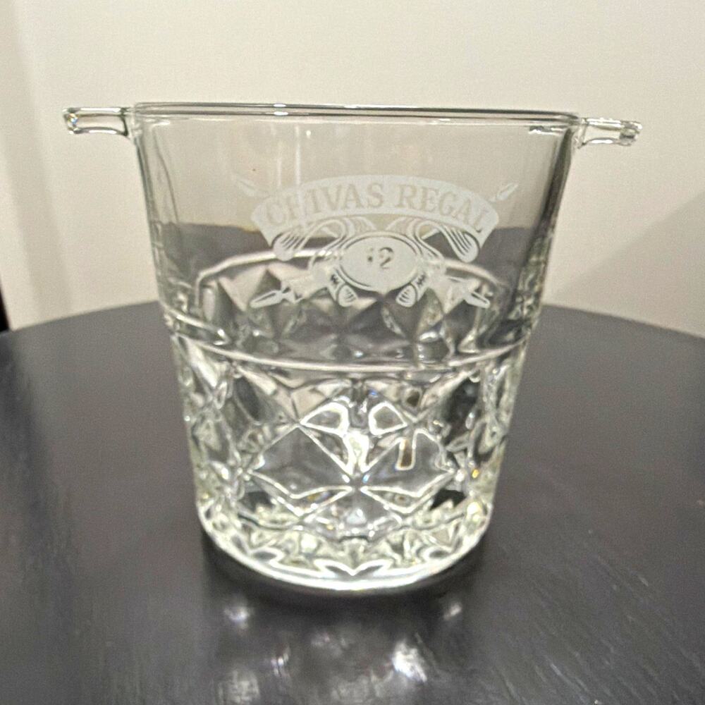 Chivas Regal 12 Clear Glass Ice Bucket w/ Side Handles Scotch Whisky Distillery